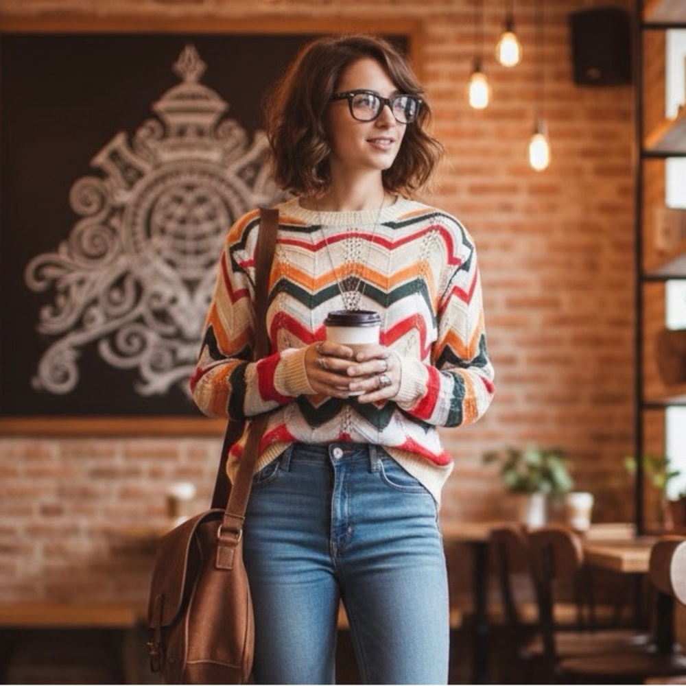 NEW Fasumawa Sunset Chevron Sweater Size S